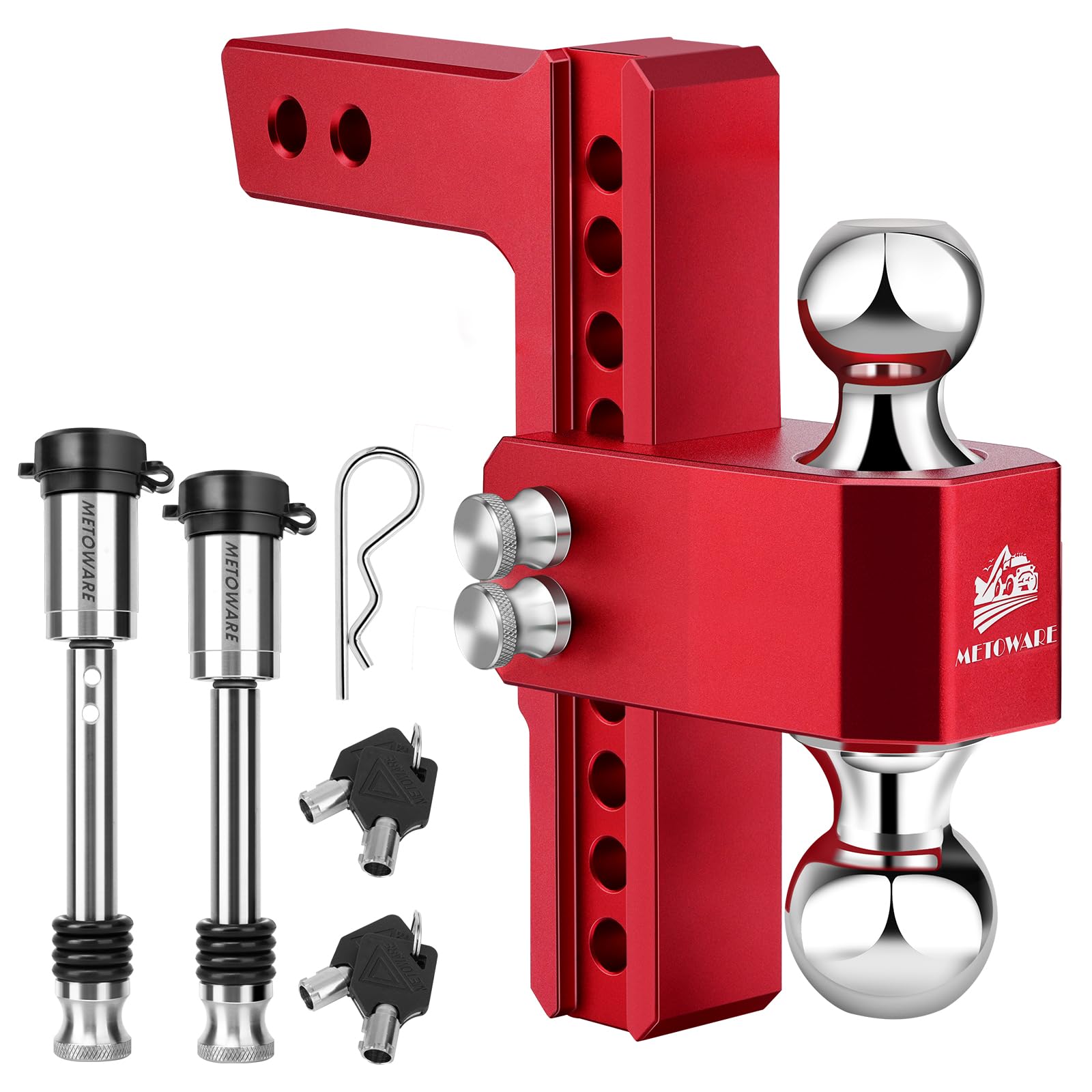 Photo 1 of ***MISSING PARTS = SEE NOTES***METOWARE Adjustable Trailer Hitch - Aluminum Tow Hitch Fits 2-Inch Receiver - Heavy Duty Drop Hitch with 8-Inch Drop/Rise for Truck (14,000 LBS GTW), Double Stainless Steel Locks & Hitch Pin, Red