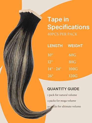 Miniatura 4 de DOORES Extensiones de cabello humano con cinta, balayage, negro natural a rubio claro, 22 pulgadas, 3.53 onzas, 40 unidades, extensiones de cabello