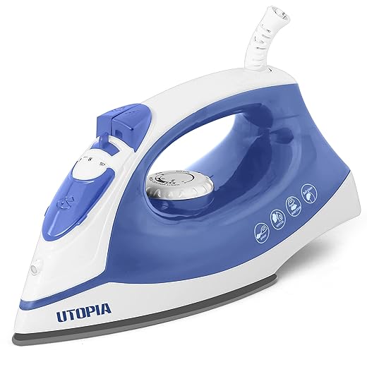 Utopia Home Steam Iron for Clothes - Non-Stick Soleplate - 1200W Clothes Iron - Textile Iron 2.3 meter Long Cord Adjustable Thermostat Control, Overheat Safety Protection & Variable Steam Control Blue
