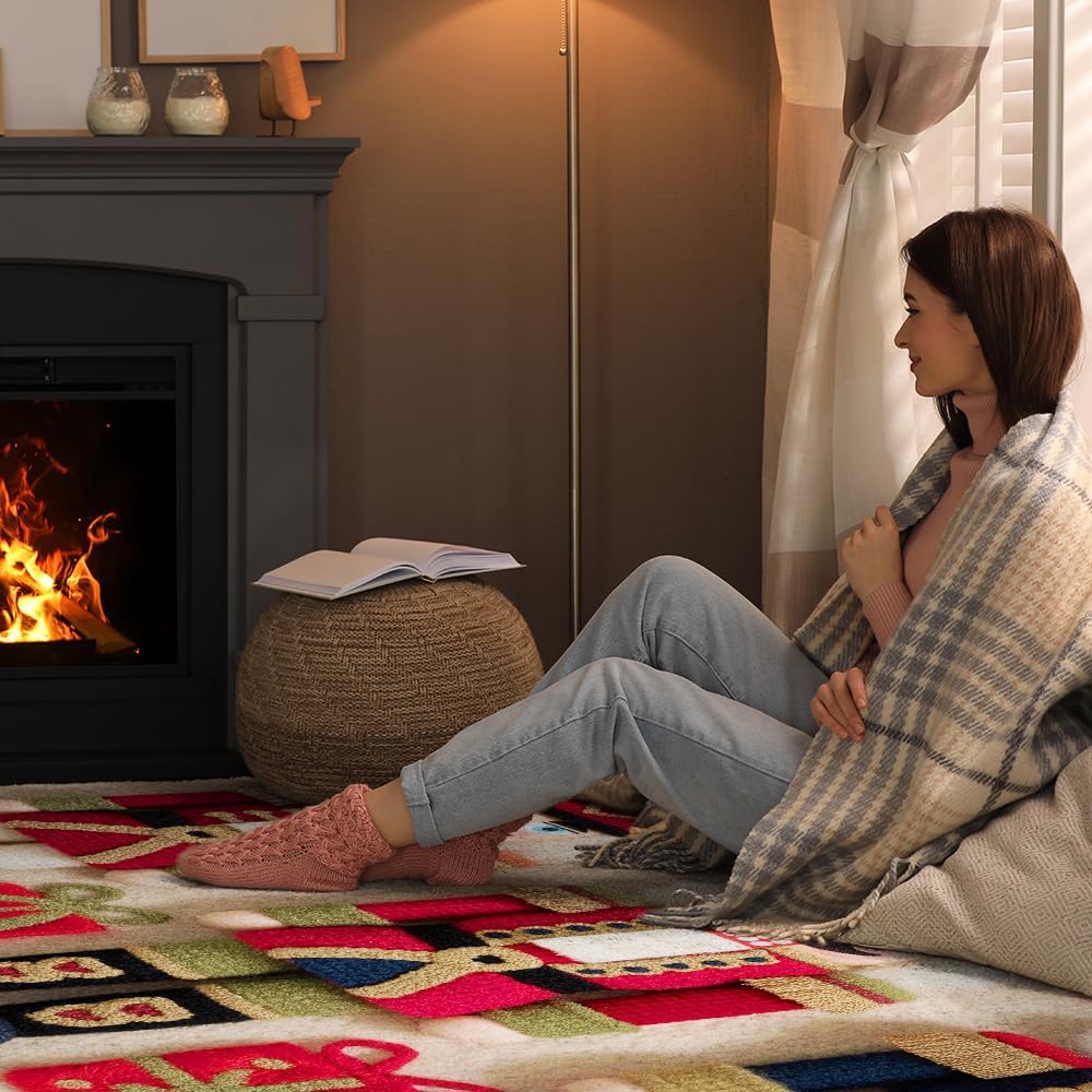 Personalized 3D Effect Christmas Area Rug, Custom 3D Printed Outdoor Indoor Decor, Santa Clause Christmas Carpet for Living Room, Kitchen, Bedroom, Washable Non-Slip Santa Rug (D11)