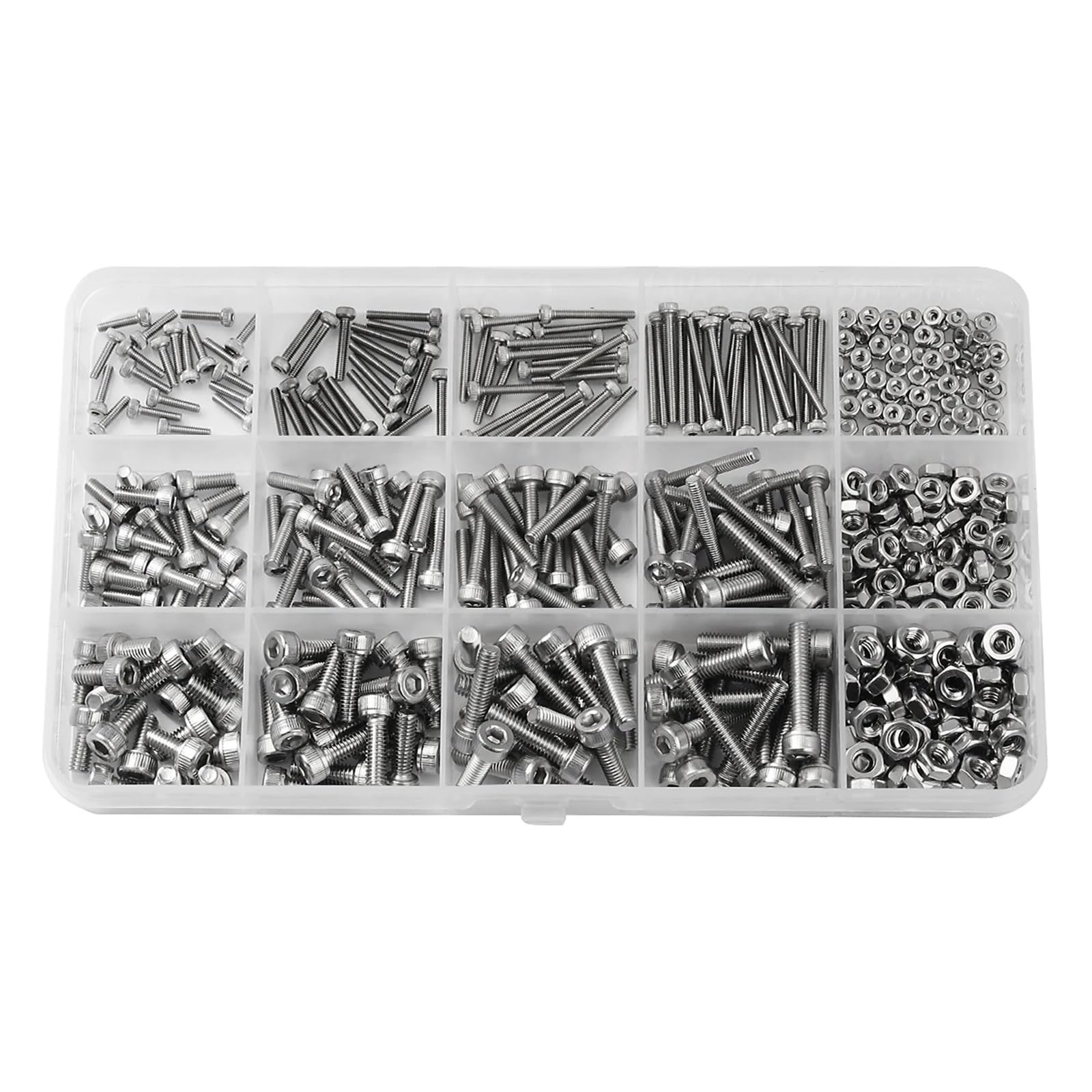 Kit Surtido de 480 Tornillos y Tuercas de Cabeza Hueca Hexagonal de Acero Inoxidable 304 M2 M3 M4