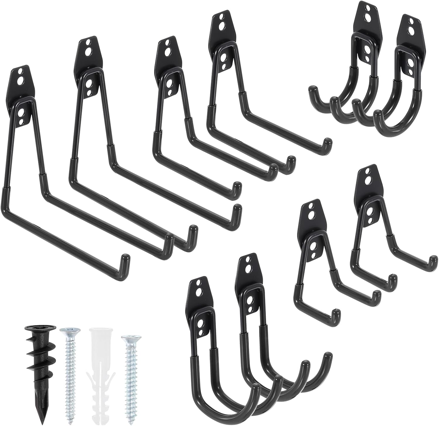 uxcell 10 Pack Garage Hooks, Heavy Duty Slat Wall Hooks, Garage Storage Hangers Shed Organizer for Garden, Lawn, Yard Tools, Chairs, Ladders, Black