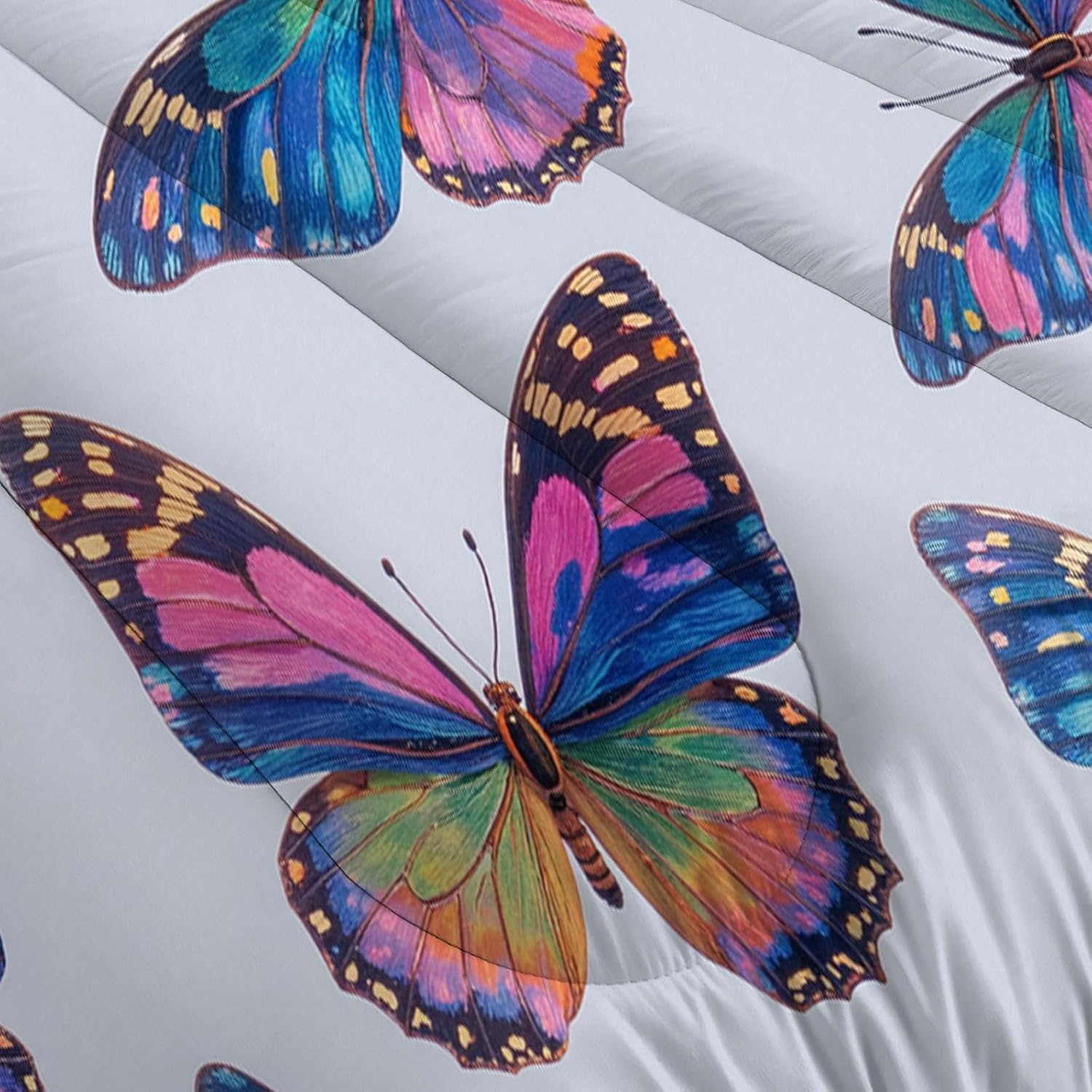 White 68" x 86" Duvet, Reversible Coverless Children Boys Girls 2 Duvet, Twin Washable Quilt 7.5 Tog for All Seasons, Cartoons Insects Comforter with 1 Pillowcases