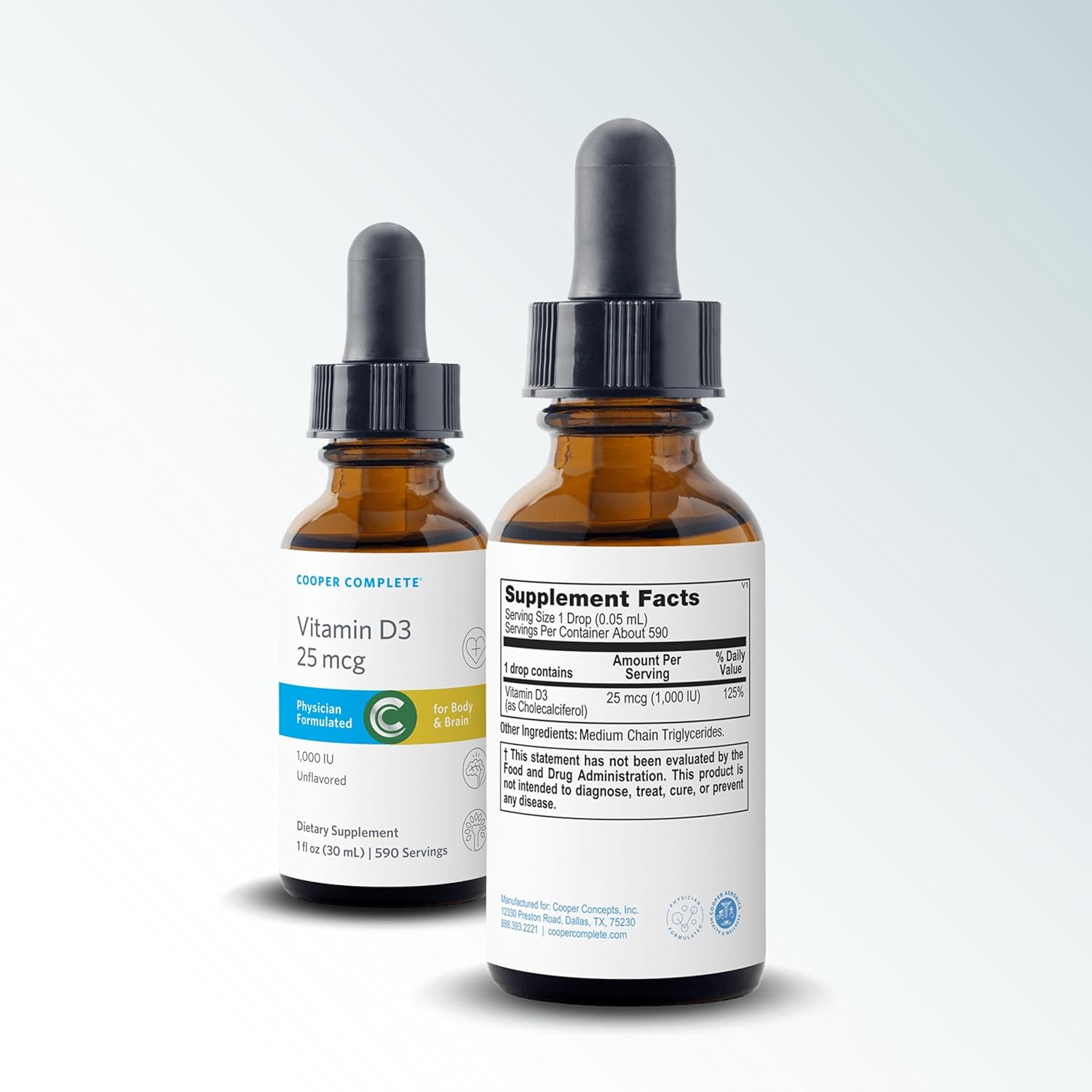 Cooper Complete Liquid Vitamin D3 Drops, 1000 IU, 590 Servings, Bone Health Support†