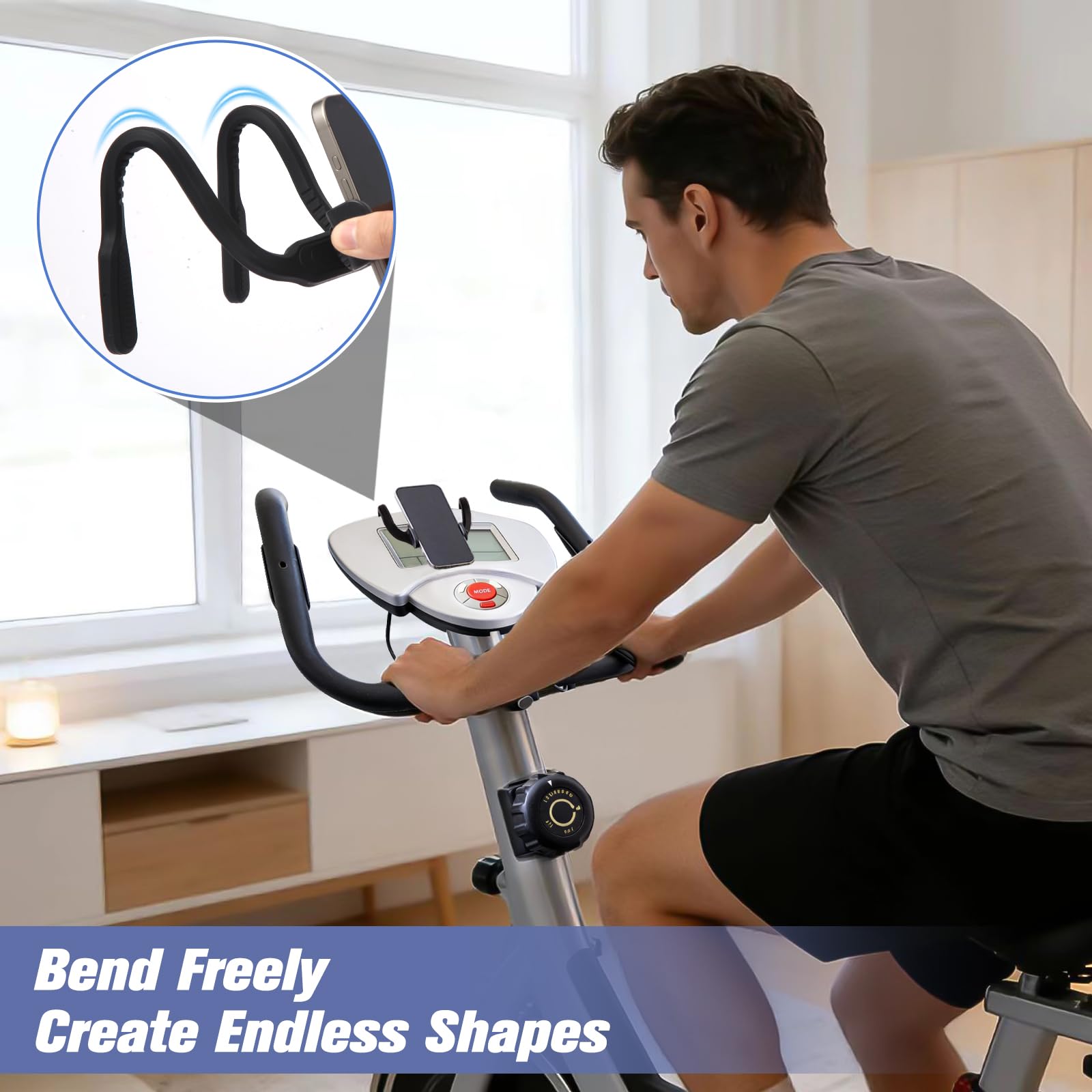 Soporte flexible para teléfono para cinta de correr, soporte de teléfono de silicona para bicicleta Peloton, soporte de teléfono deformable compatible con la mayoría de bicicletas de