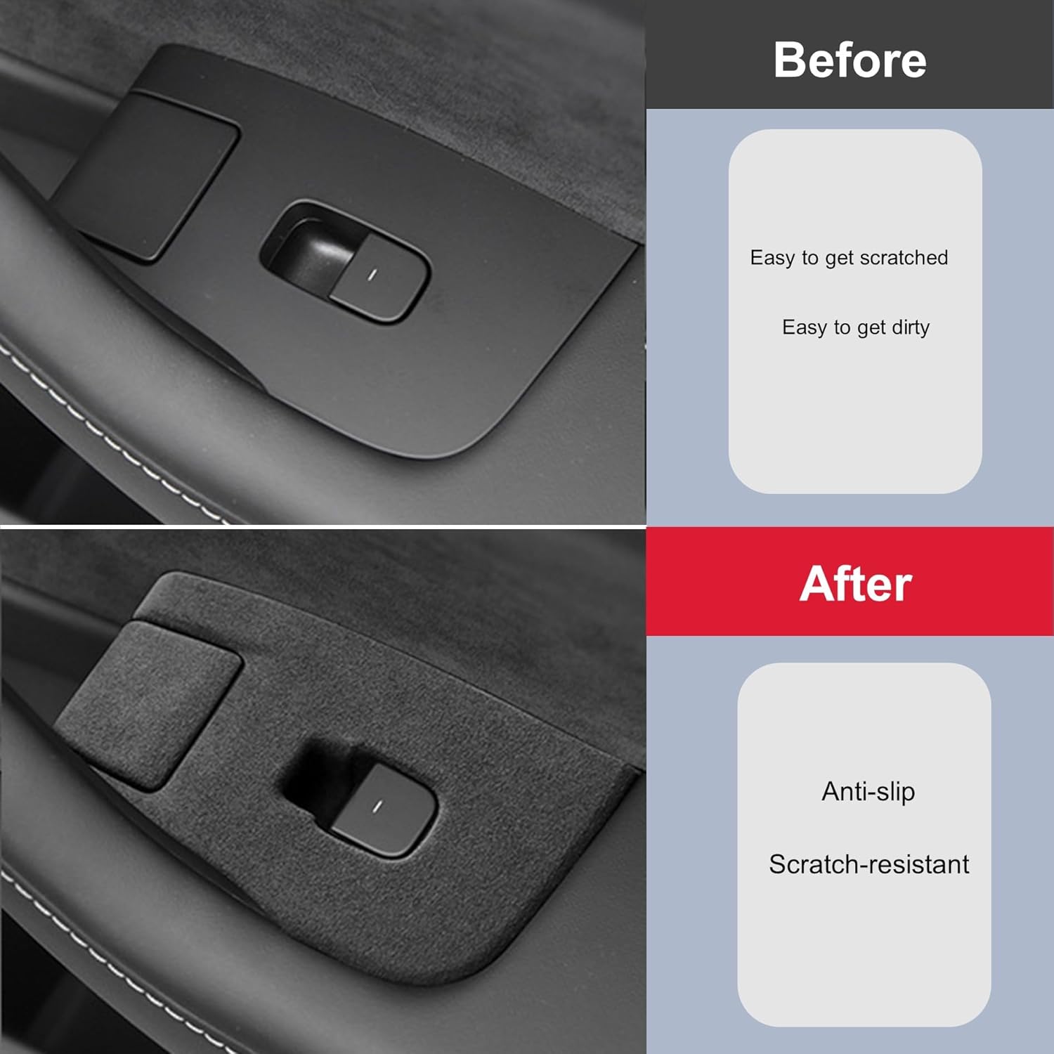 Suede Window Lift Button Frame Panel Sticker, Switch Panel Protective Cover, Car Accessories Compatible with Tesla Model 3 2016-2023 Tesla Model Y 2016-2023, Interior Trim Cover