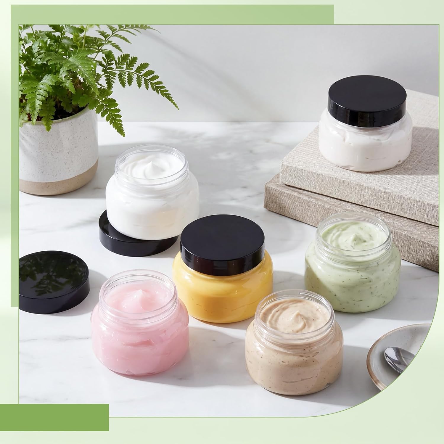 Mumufy Round Plastic Containers Plastic Jars with Lids Empty Travel Containers for Creams Refillable Cosmetic Jars for Lotions Body Scrub Body Butter(8 oz,Black,Clear,48pcs)