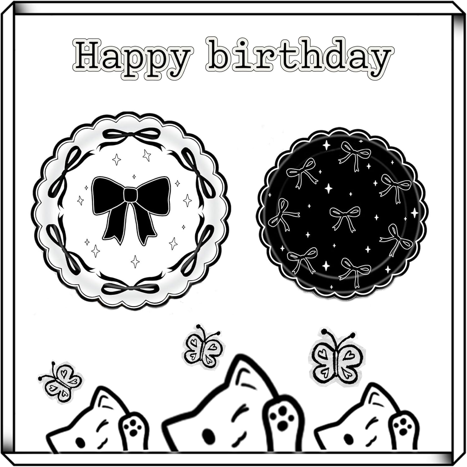 Bow Plates Napkins Birthday Party Supplies,Black and White plates and napkins,Disposable Paper Cups, Cutlery, Forks ,tablecloth,Dinner Plates for Bow Birthday Bridal Wedding Party Supplies,Serve 24