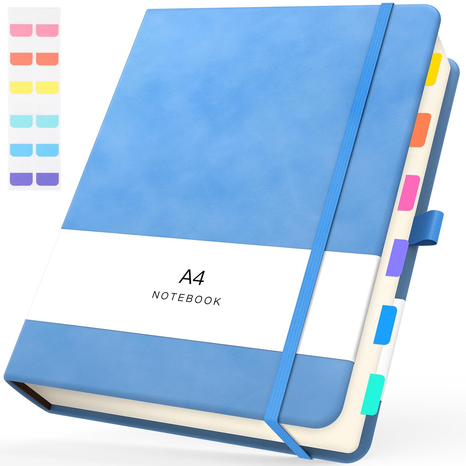 Yarotm Plain Paper Notebook A4-180 Sheets 100gsm Blank Paper A4 Note Book Pad with PU Leather Hardback - 21.6x28.5cm Light Blue Hardcover Notepad for Office Women Man, Gift