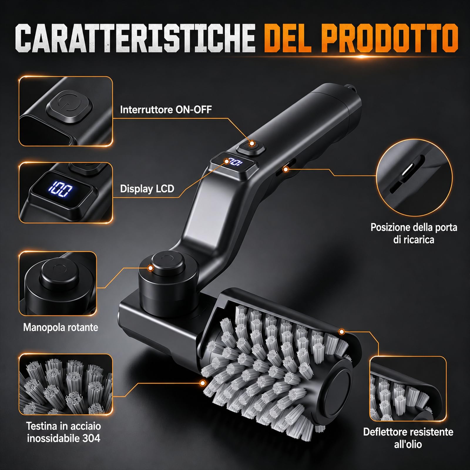KINGLEAD Spazzola elettrica per barbecue, senza fili, ricaricabile