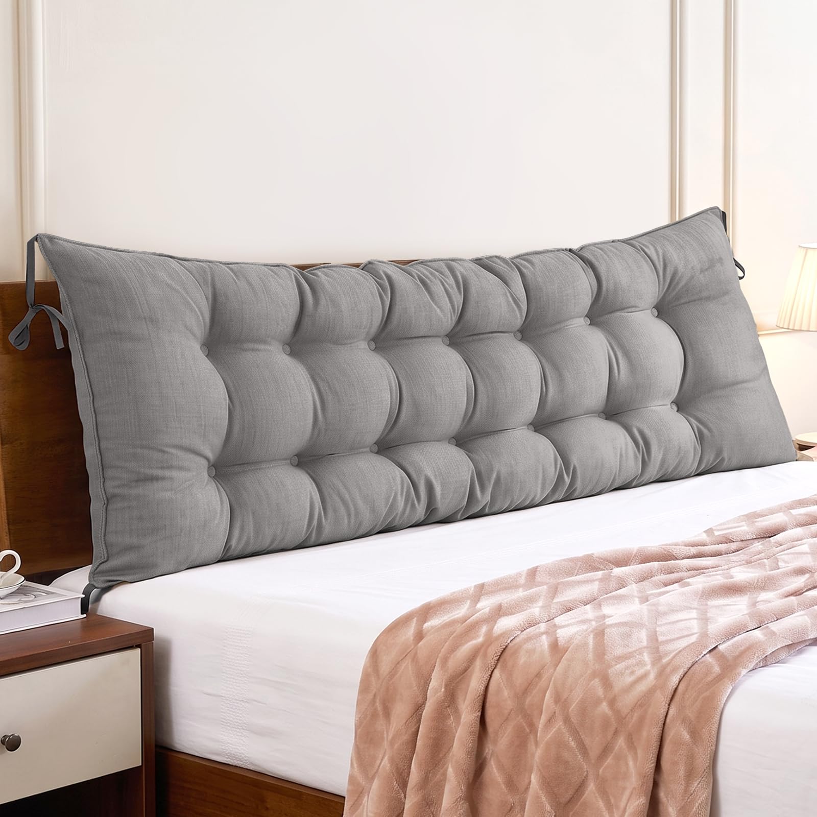 AHSBND Lumbar Support Cushion Headboard: Sofa Back Soft with Ties Wedge Replacement Waist backrest Pillow Triangular Rest Reading Bolster for Bed Adult (Light gray, 90 * 50 * 20cm)