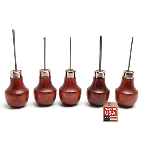 UJ Ramelson Wood Carving Tools Palm Set for Woodworking, Fine Miniature Detail, Stamp Making, Tile Etching, Mini Chisel and Gouge, 5 Pieces