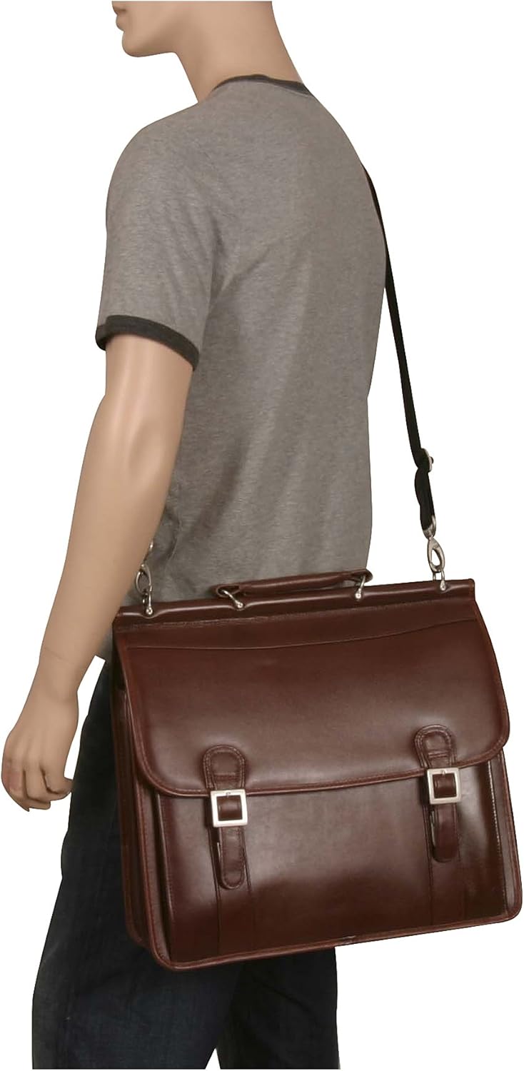 McKlein, V Series, Halsted, Top Grain Cowhide Leather, 15" Leather Double Compartment Laptop Briefcase, Black (80335)