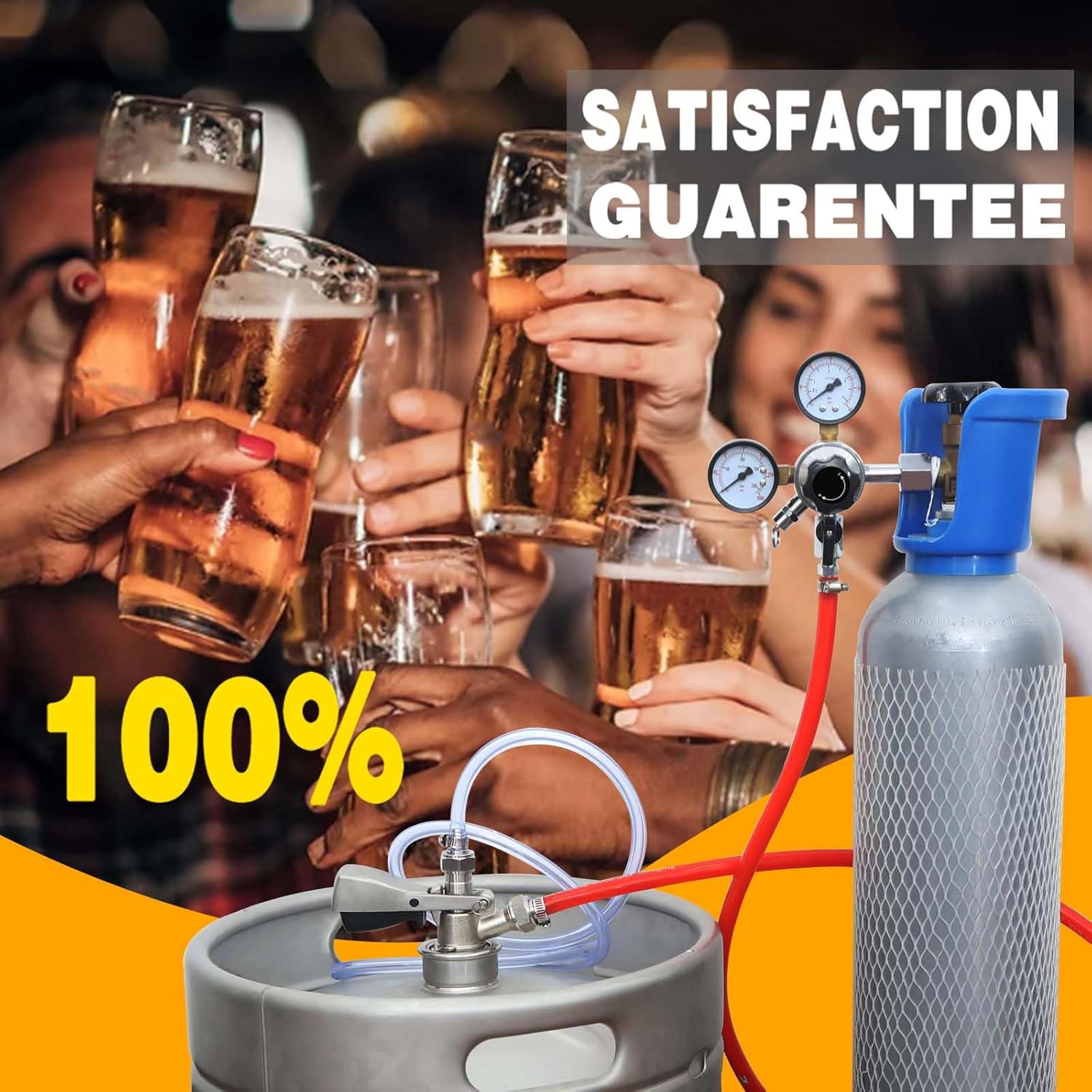 Kegarator Beer Conversion kit Keg Conversion kit Stainless Steel D-System Keg Coupler With Dual Gauge Regulator Gas Line and Beer Line for homebrew By PERA