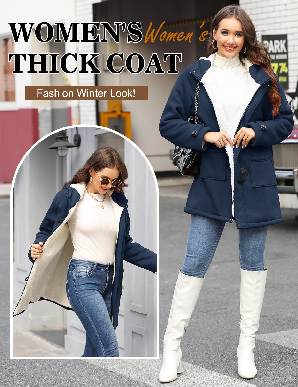 Yuson Girl Abrigos Mujer Invierno Chaqueta con Horn Botones Espesar Hoodie Abrigo Elegantes Sudaderas Mujer con Capucha Casual Jacket Cardigans Tops Cremallera Outwear con Bolsillos