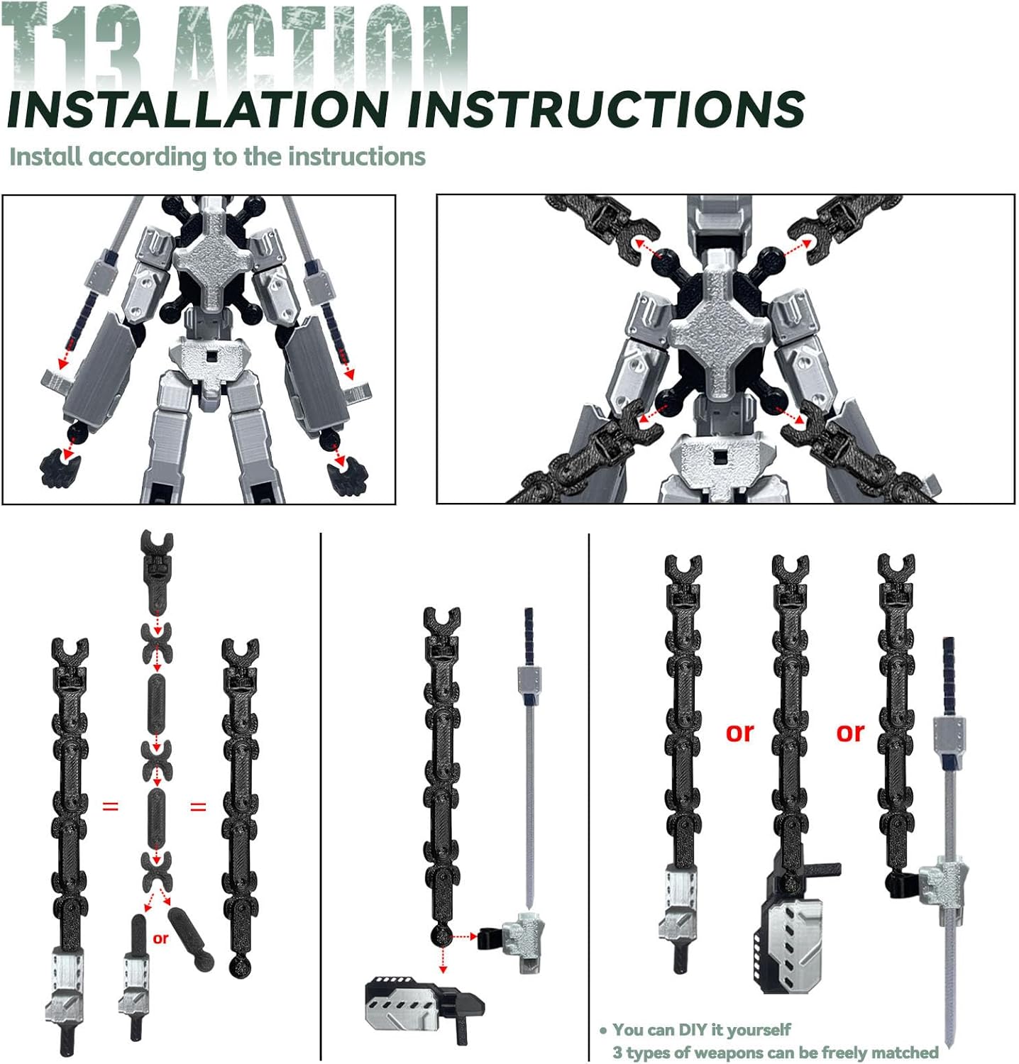 8 inch T13 (Assembly Completed) Action Figure Set,T 13 Action Figure Multi-Articular Mobile Robot Nova T-13,Desktop Decorations for Game Lovers Toys (Luminous Green) - Image 6