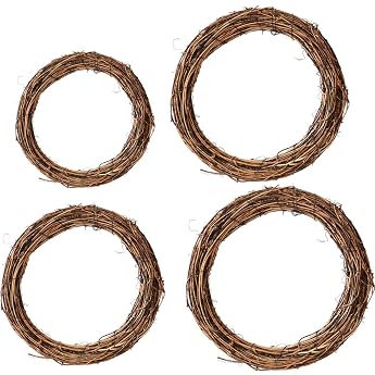 4 Pieces Willow Wreath Natural Small Natural Decorative Door Wreath Wooden Wreath DIY Willow Wreath Unpeeled Wreath Rustic Rattan for Table Decoration Wall Decoration Spring Decoration Christmas Halloween 10 cm 15 cm 20 cm 25 cm