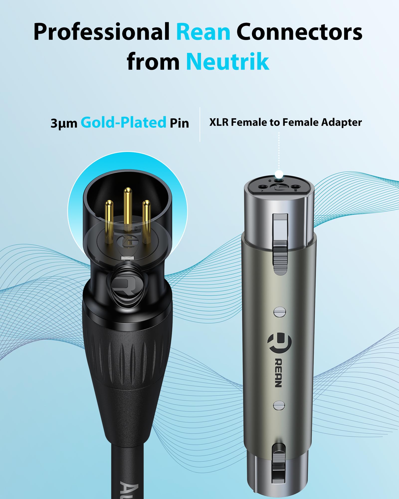 AA AUDIO ACCESSORY Cable XLR macho a 1/4 con adaptador XLR hembra a hembra, conectores Rean de Neutrik, cable TRS trenzado de nailon reforzado con Kevlar, cable equilibrado de un cuarto de pulgada, 25