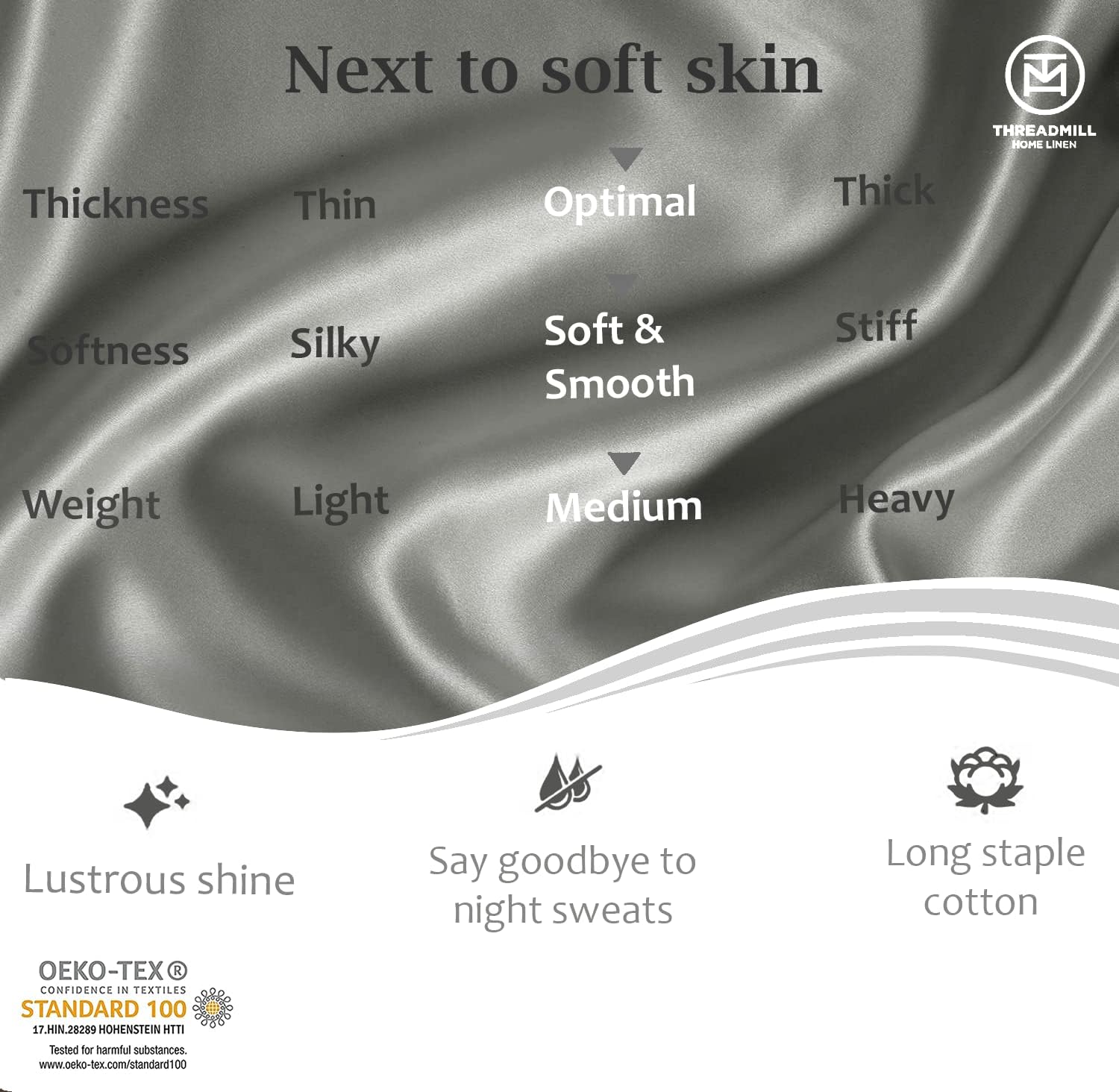 Threadmill Cotton Fitted Sheet King Size - 300 Thread Count 1 Piece Dark Grey 16 Inch Elasticized Deep Pocket Sateen Sheets for King Size Bed - Snug Fit Soft & Durable Hotel Quality Bottom Sheet