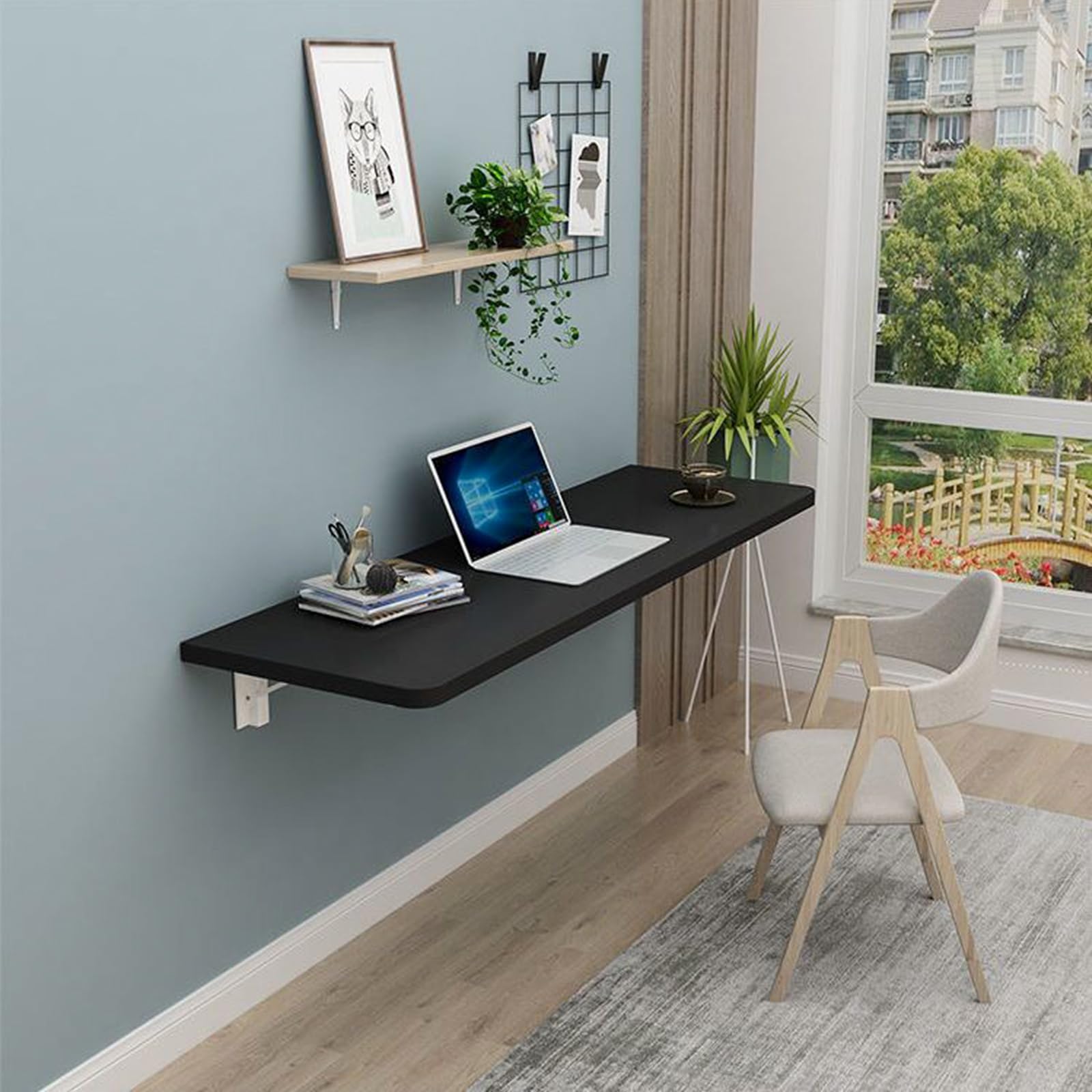 Inklapbare wandtafel Bureautafelblad in wit Inklapbare eettafel Keukentafel voor aan de muur Bartafel Statafel Wandtafel Inklapbare tafel voor aan de muur op kantoor Keuken (80 * 50 * 1.6 cm-wit