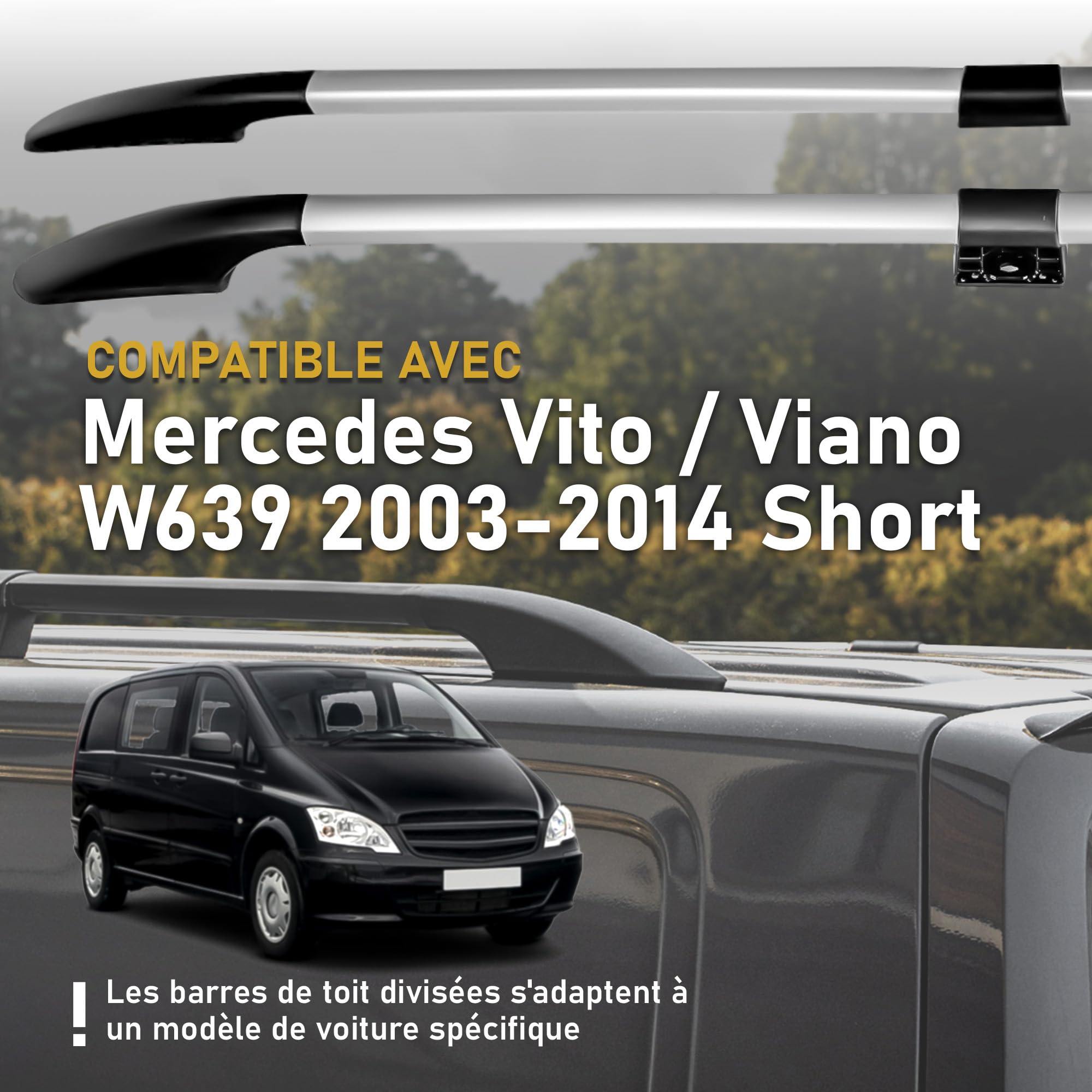 CHROMEMASTER | Compatibles avec Mercedes Vito/Viano W639 Short 2003-2014 | Les Barres de Toit | Conçus pour Le Montage de Barres de Toit, de Coffres de Toit ou de Porte-vélos | Structure en Aluminium