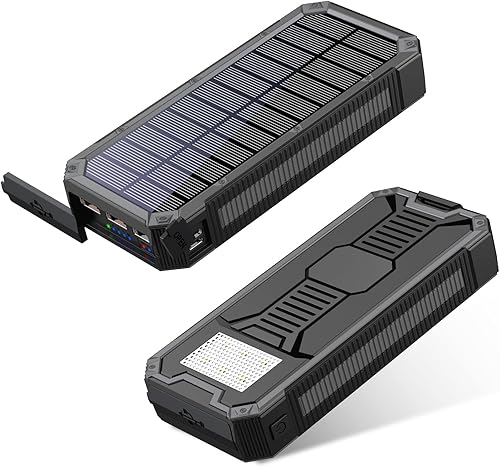 Cargador solar de 30000 mAh, carga rápida PD de 20 W, impermeable, a prueba de polvo, a prueba de caídas, linterna LED integrada para iPhone,
