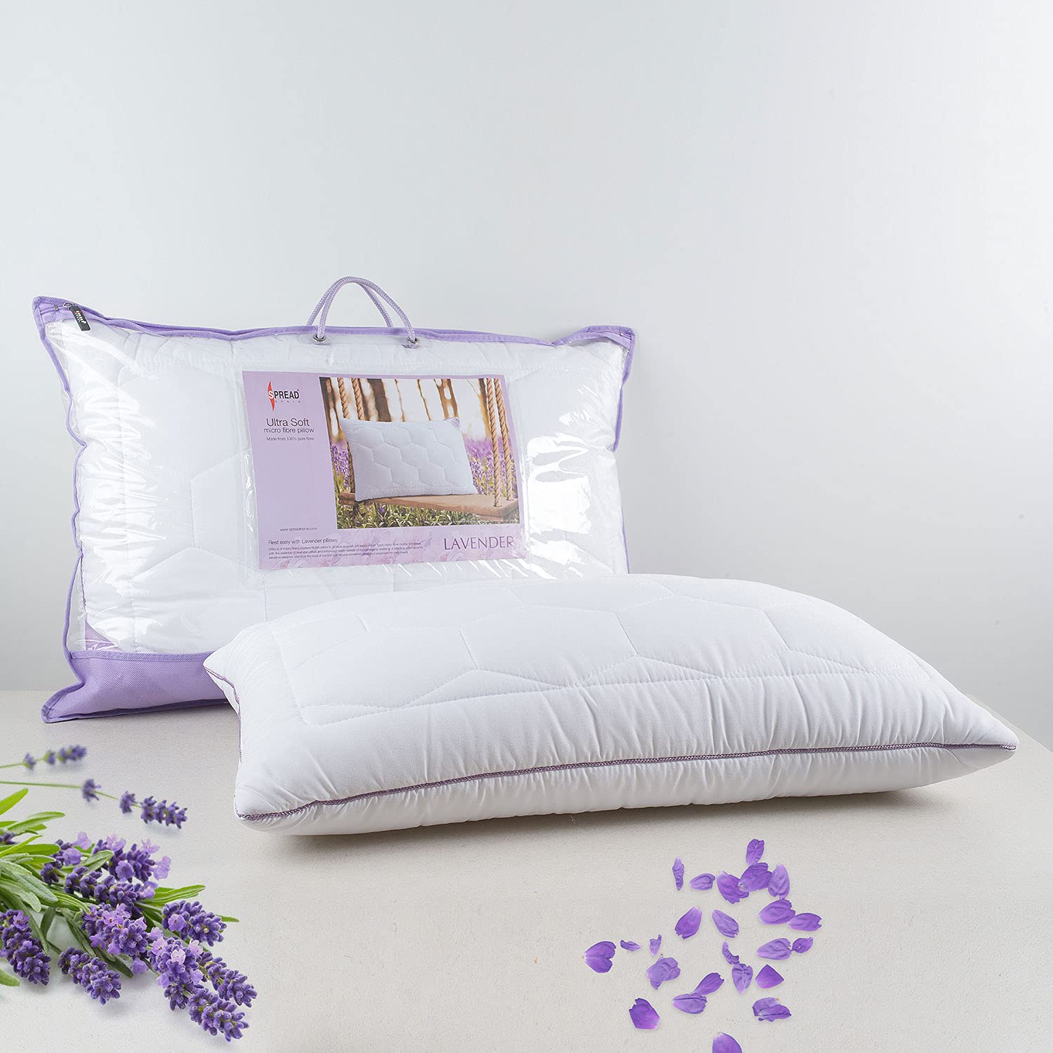 SPREAD SPAIN® Lavender Suede Fabric Pillow with Micro Fiber Filling Pillow, Perfect for Side Sleepers, Back and Stomach Sleepers (45 x 68 cm, White, Pack of 2)-picture-35