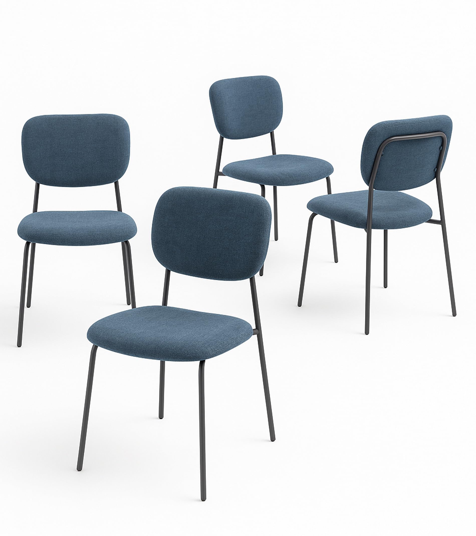 Home Heavenly® Pack 4 Sillas Tull – Sillas Apilables con Estructura Metálica, Tapizado en Tela Poliéster, Diseño Moderno para Comedor, Cocina y Eventos (85x51x44 cm) Color Azul