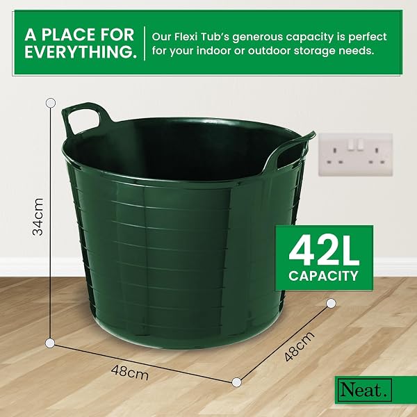 42 LITRE FLEXI BUCKET LARGE TUB GARDEN CONTAINER FLEXIBLE STORAGE HORSE FEED TRUG REINFORCED HANDLE BASKET (DARK GREEN) - 2