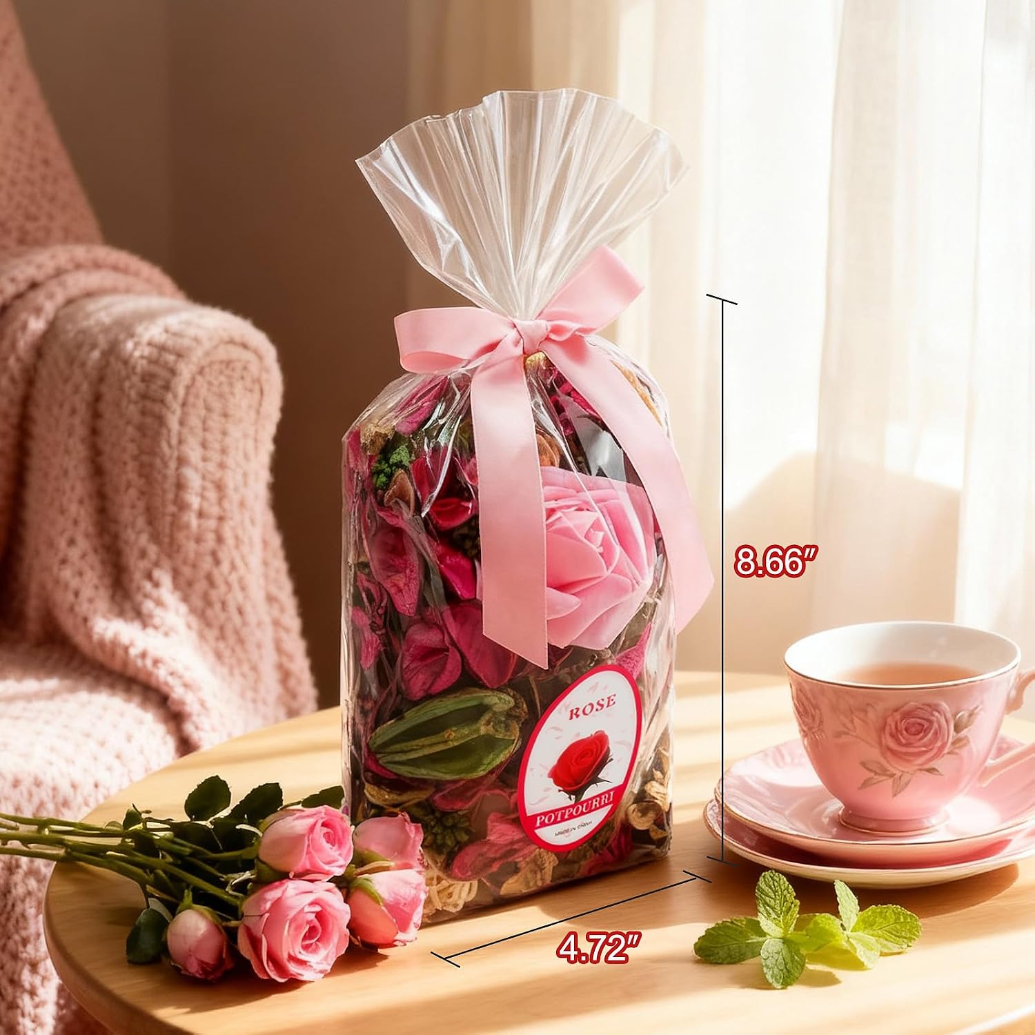Potpourri Bags & Essential Oil Bracelet Set, Rose Scented Bowl Fillers, Fragrance Potpourri for Home Decor + Aroma Diffuser Stainless Bracelet, Gifts for Women, Mom, Aunt, Grandma, Wife-Pink