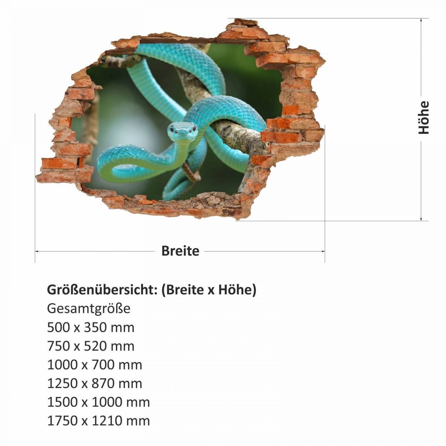 Nikima 105 - Adesivo da Parete Murale, Stickers Bambini Attacca Stacca, Motivo Serpente AST Verde/Blu, Decorazione da Parete, in 6 Misure, per Cameretta dei Bambini, Dimensioni 1750 x 1210 mm