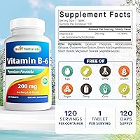 Vista 2 de Best Naturals Vitamina B6 200 mg para adultos, 120 tabletas (120 unidades (paquete de 2))