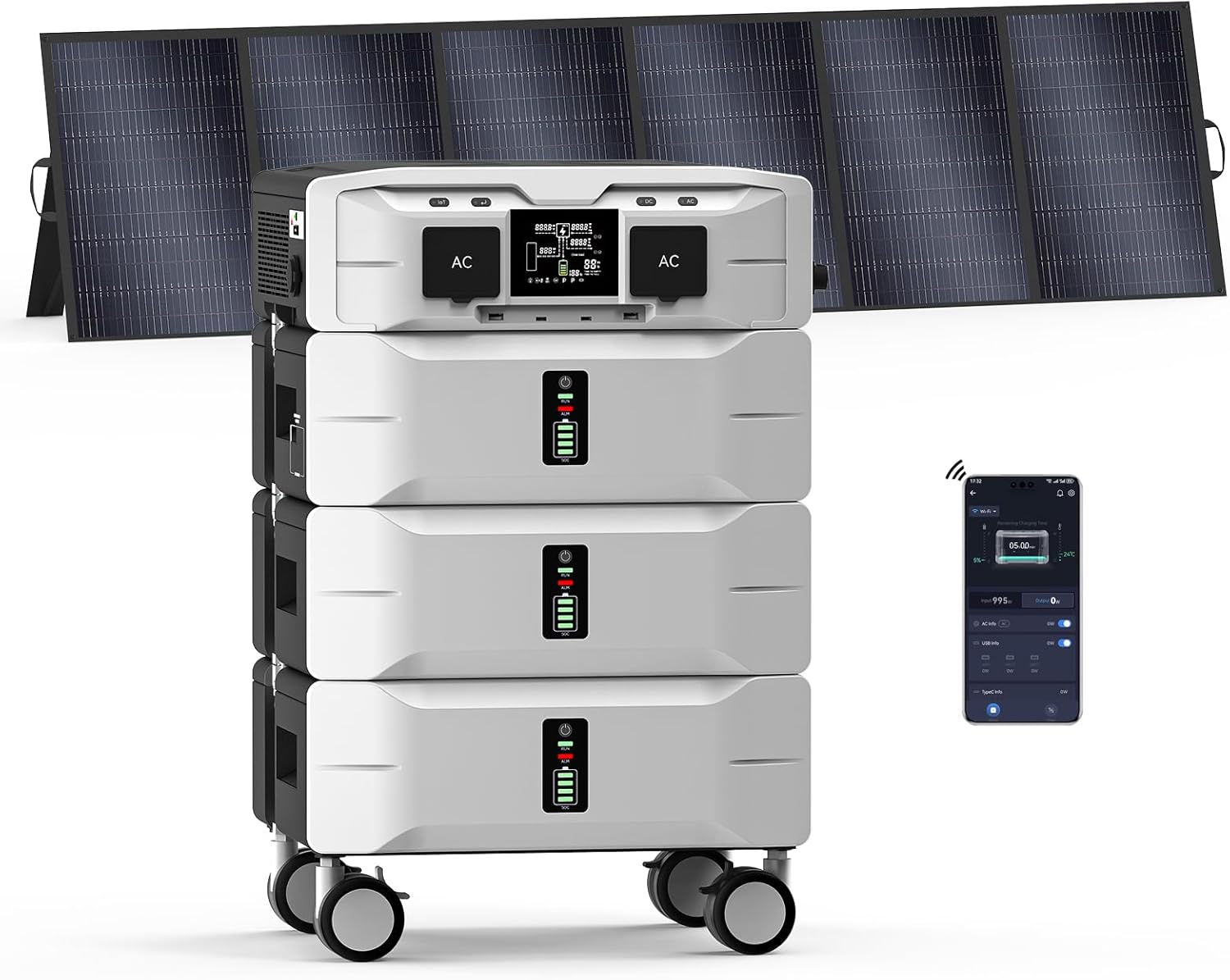IEE 7680Wh Portable Power Station,Expandable & Stackable Solar Generator for Home, 5000W 120/240V AC Output App Control Battery Backup for Camping/Emergency/RV/Off-Grid Use with 1X500W Solar Panels