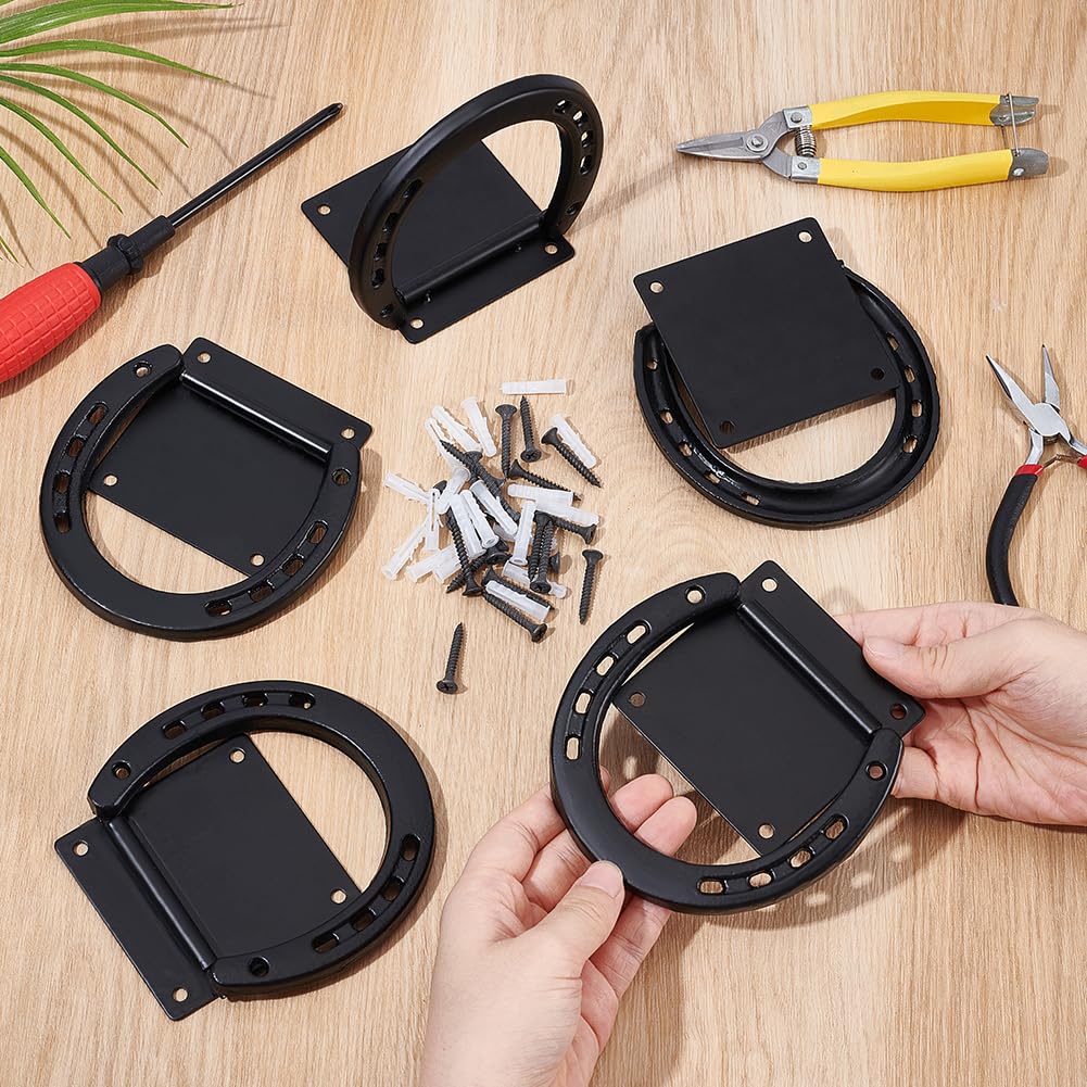 8 anneau D'Attache pour Chevaux Anneaux D'Attache Robustes en Métal avec Vis (64 pièce) Équipement D'Entraînement pour Chevaux de Trait Accessoires pour Écurie Noir