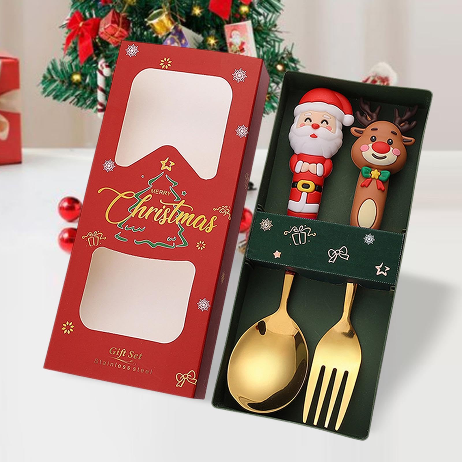 Set di 5 cucchiai di Natale forchette set di posate natalizie per uso quotidiano cucina di Natale 2C