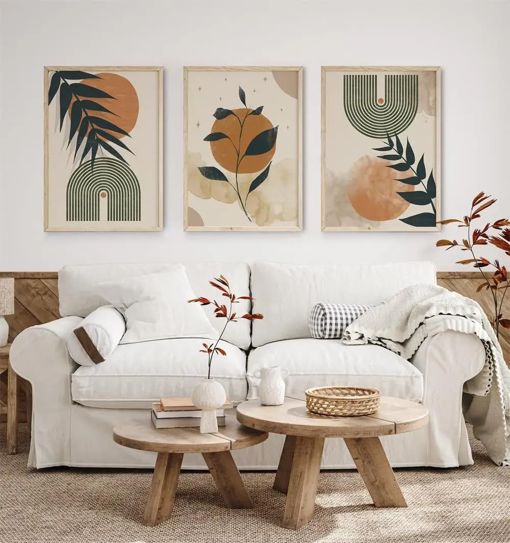 WBYZAC Wall Pictures-Boho Tropical Plants Rainbow Poster Abstract Leaves Art Print Vintage Canvas Painting Wall Picture Living Kitchen Room Decor-30 * 50cm*3PCS (No Frame)