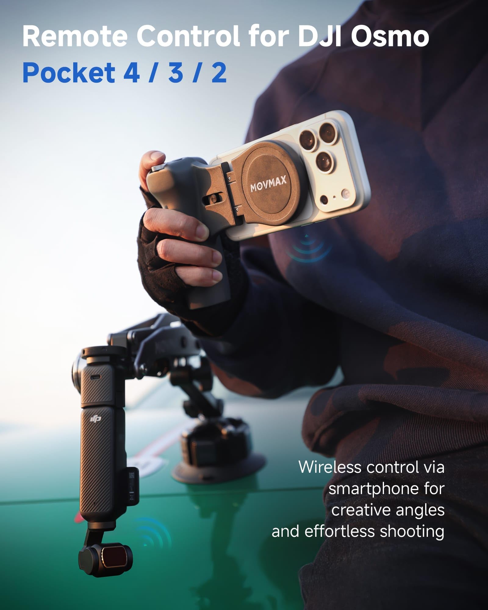 MOVMAX – Télécommande pour DJI Osmo Pocket 4/3/2 avec étui de rangement, télécommande sans fil avec joystick effet Hall, poignée ergonomique, attache magnétique, accessoires de poche DJI Osmo