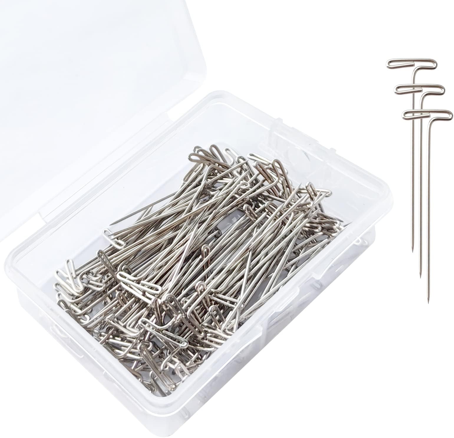 100 Pack T-Pins 1.5 Inch, Wig Pins for Foam Head, Sewing Pins for Blocking Knitting, Crocheting & Quilting, T Pins for Office Wall & Crafts, 38mm