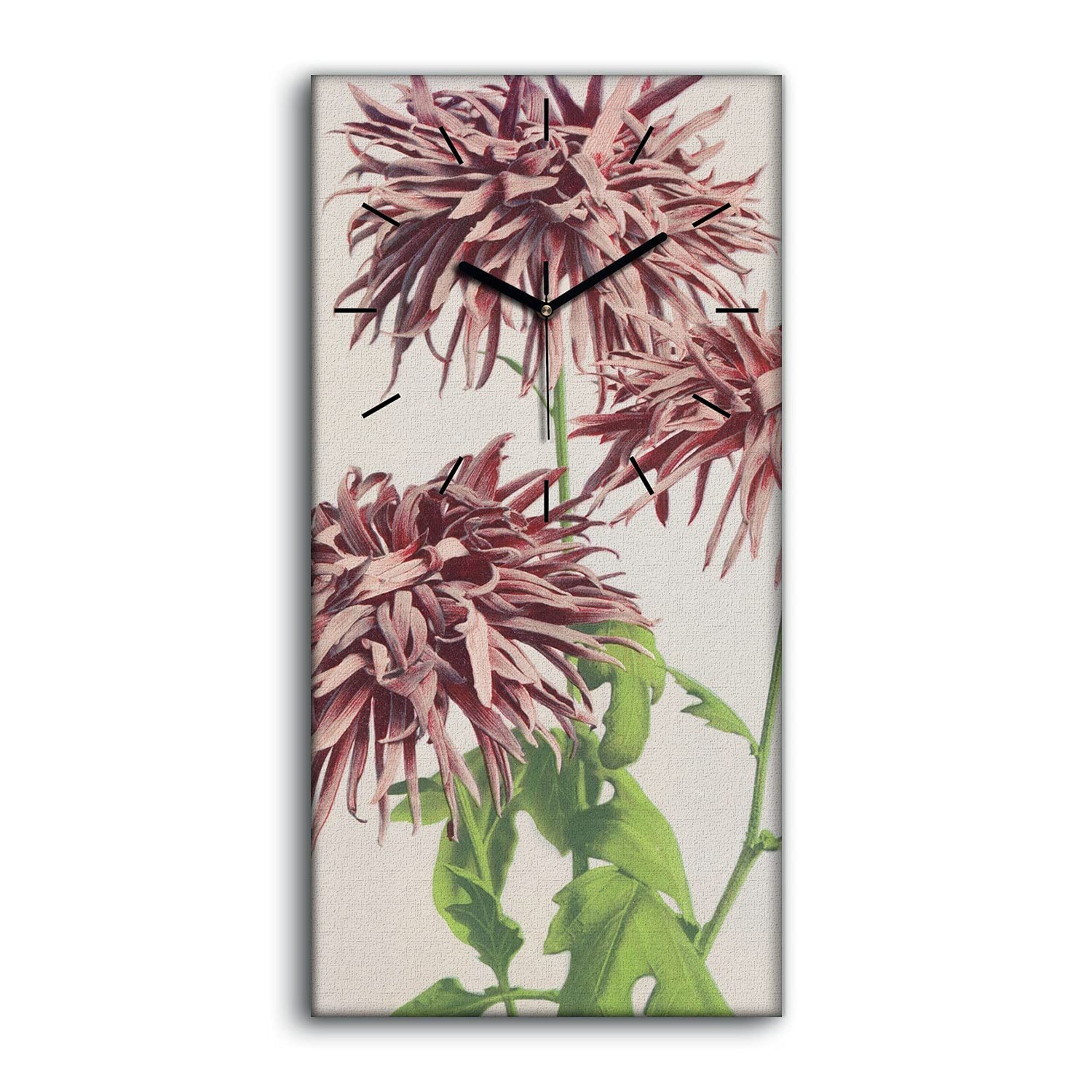 Horloge sur Toile Silencieuse 30x60cm Art Mural Fleurs