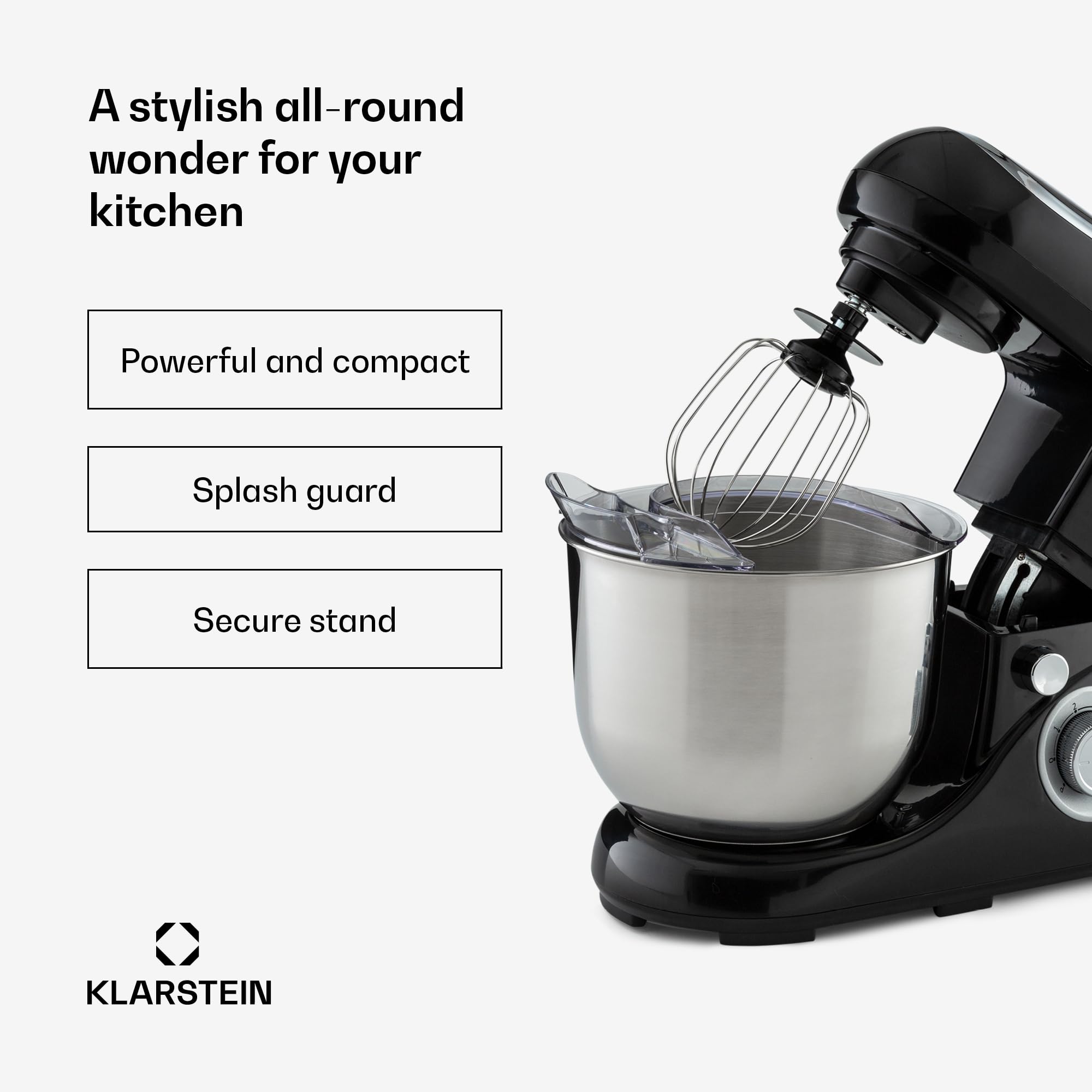 Klarstein Robot kuchenny do pieczenia, 1300W maszyna do ciasta Mała, 6 biegów, Trzepaczka, hak do mieszania i ugniatania, Misa 5L, Mieszanie planetarne, Mikser z blenderem, Robot do ciasta na chleb
