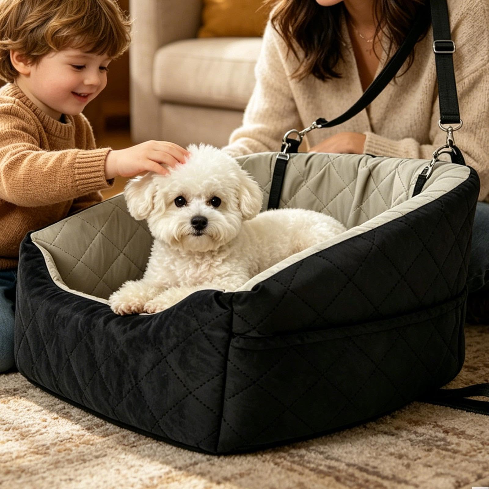 Asiento de Coche para Perro Pequeño Impermeable con Cinturón de Seguridad | Accesorio de Viaje para Coche Para Gatos Perros Pequeños Medianos SUV Furgoneta Viaje Carretera