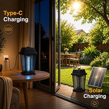 Solar Bug Zapper 4500V Updated, Electric Mosquito Zapper Outdoor