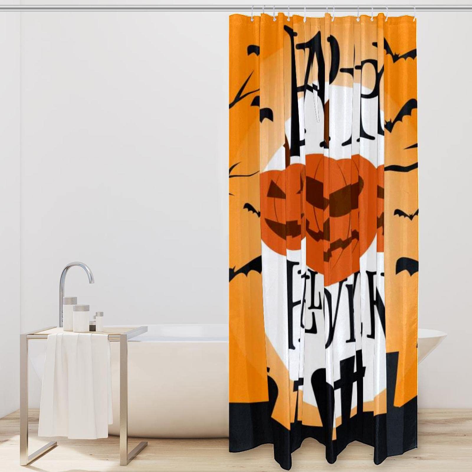 Tenda da doccia a forma di zucca per Halloween, per bagno, doccia e vasche da bagno, 152,4 x 182,9 cm, 12 ganci inclusi