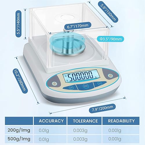 Miniatura 6 de BAOSHISHAN Balanza electrónica analítica del laboratorio de la balanza de laboratorio de la precisión 1mg de la balanza electrónica de 17.64 oz0.00