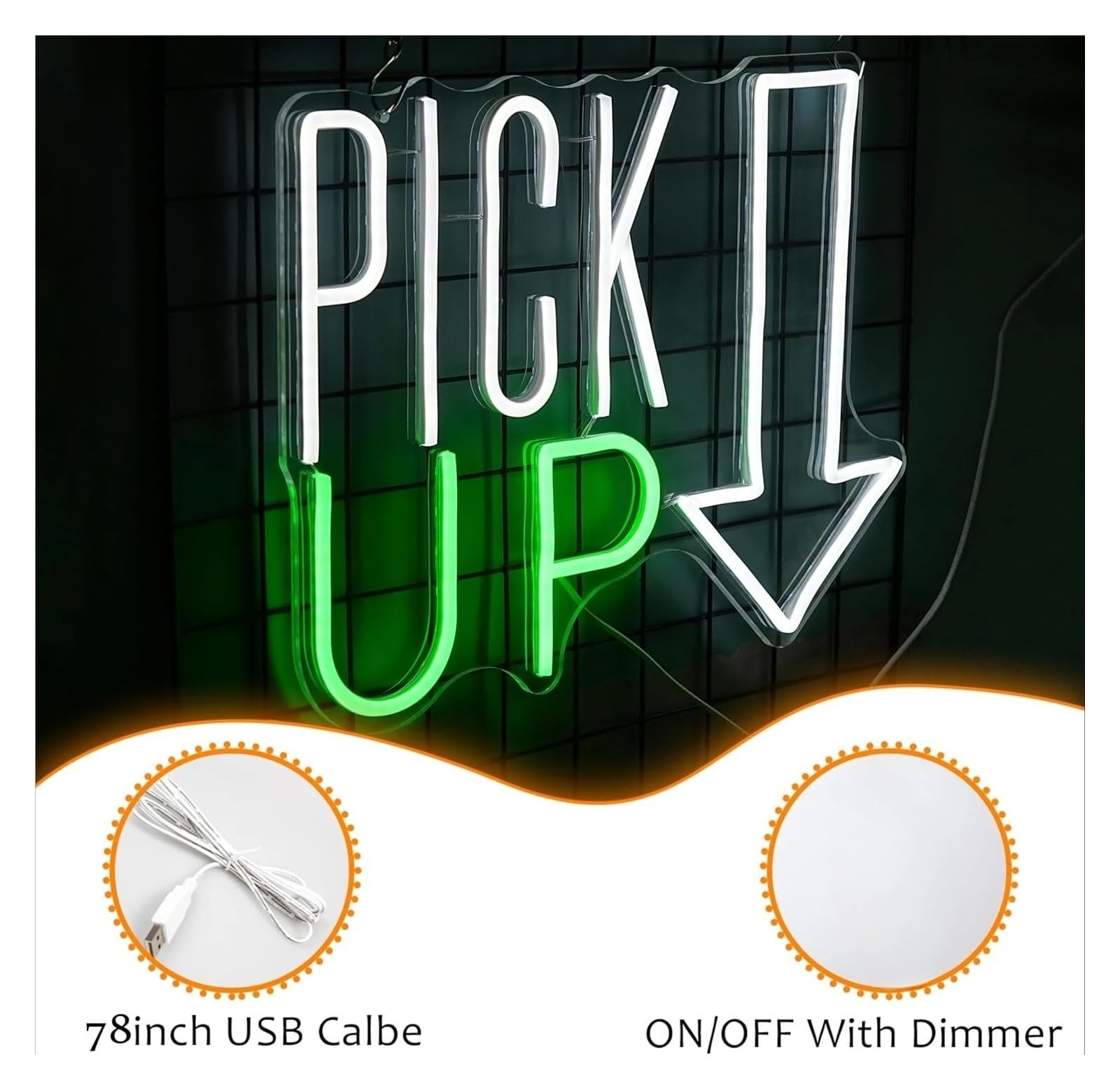 Luces de neón Letrero De Neón"Pick Up" Luz LED USB Para Tienda, Restaurante, Bar, Aperitivos, Café, Decoración Tiki, 38x29cm
