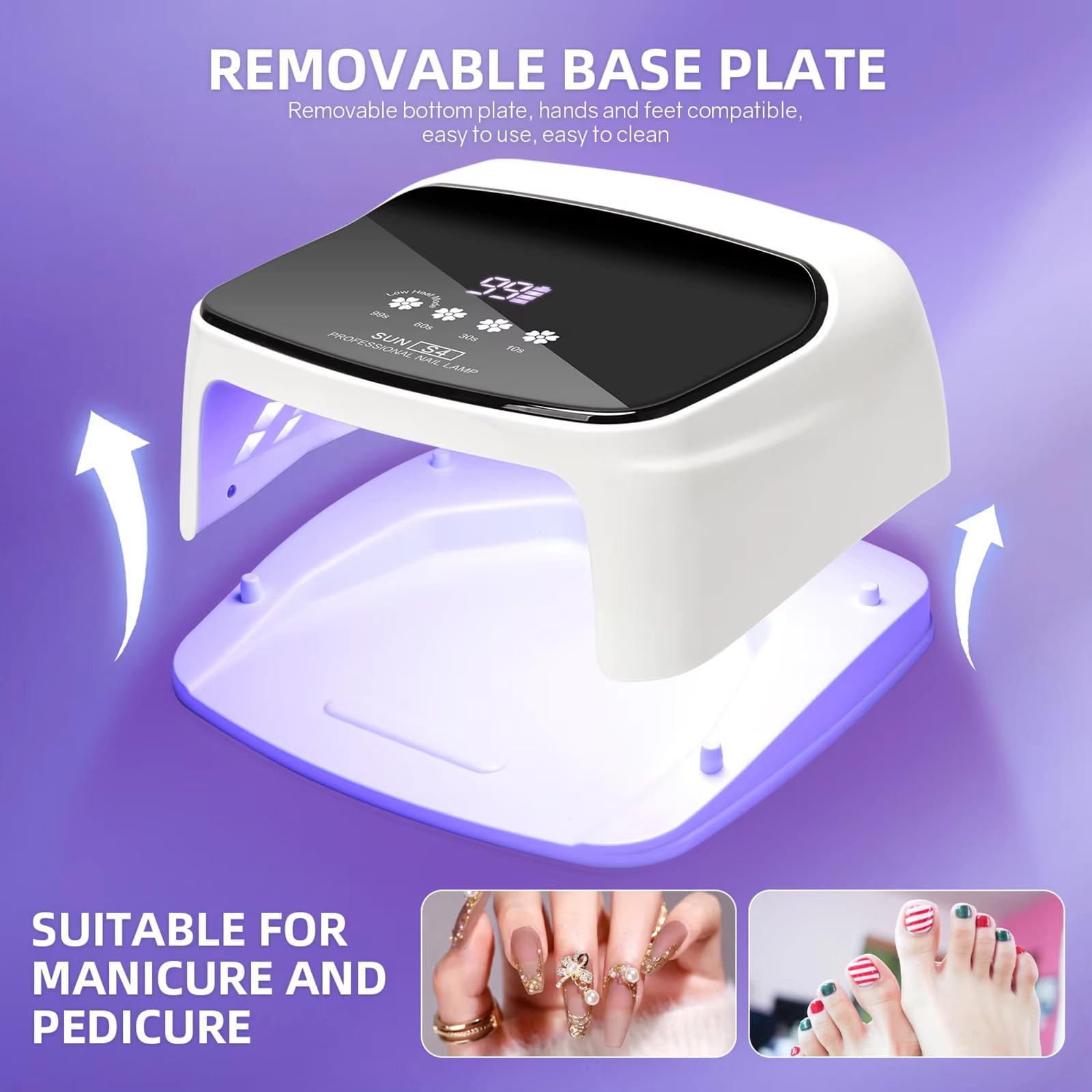 Lampada UV per unghie, lampada per unghie LED UV professionale da 288 W, lampada per asciugatura smalto gel con display, 4 timer e sensore automatico, lampada per asciugatura unghie per gel smalto