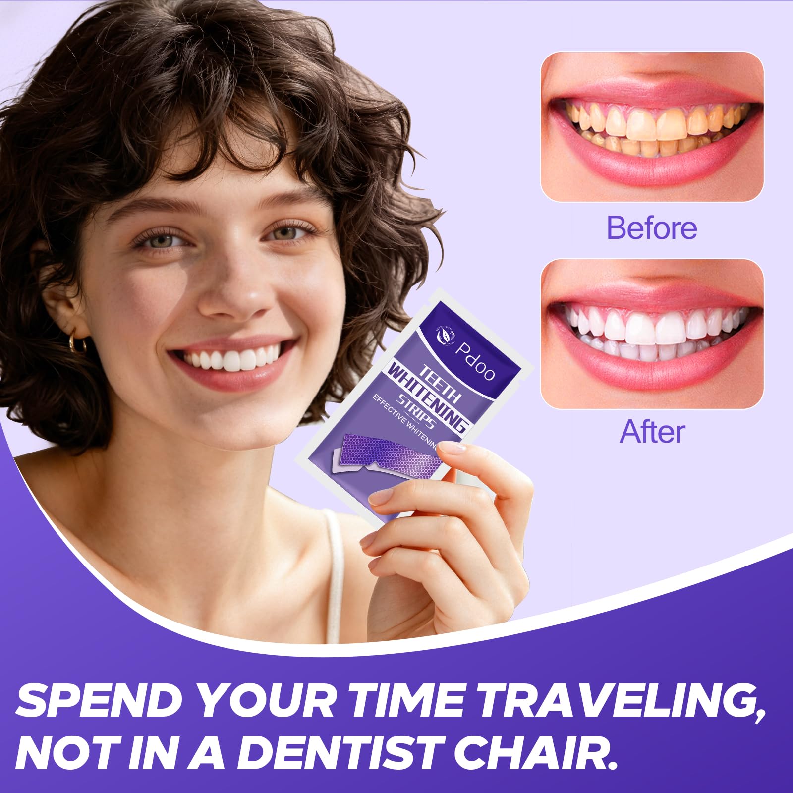 Purple Teeth Whitening Strips 14 Treatments - Enamel-Safe & No-Slip Whitening Strips - Fast Teeth Whitening Result in 7 Days - Kit de blanqueamiento para café, eliminación de manchas de vino