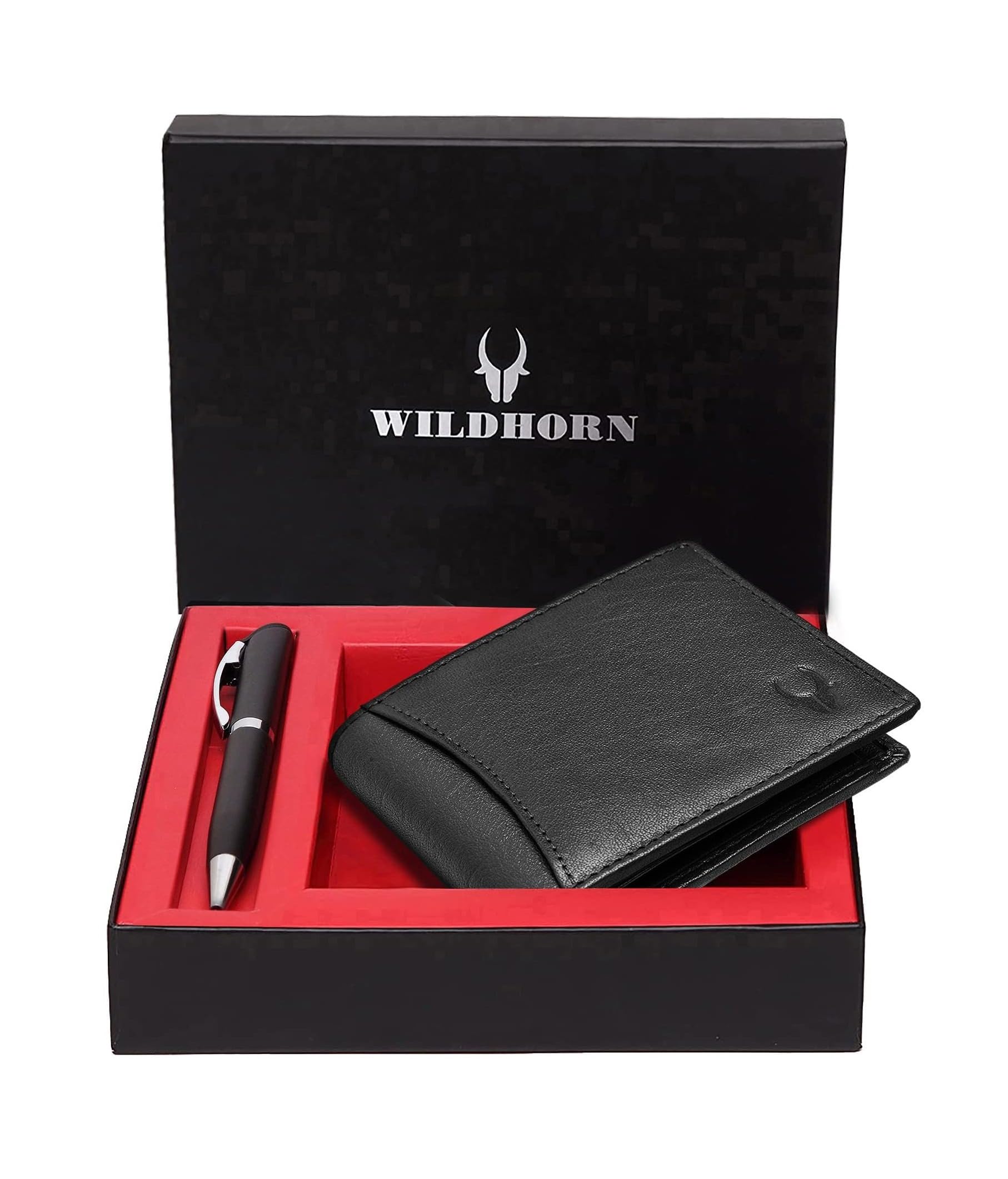 WildHorn Black Leather Men's Wallet & Pen Combo Set (699700)