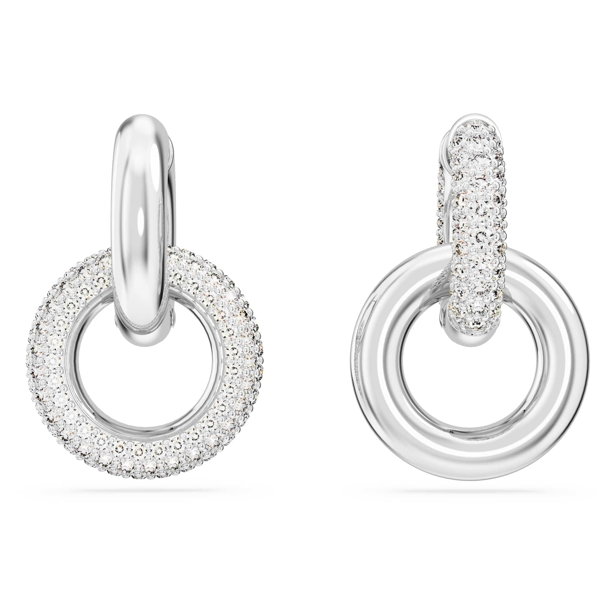 Swarovski Dextera Kolekcja kolczyki koła, asymetryczny design, przeplatana pętla, biały