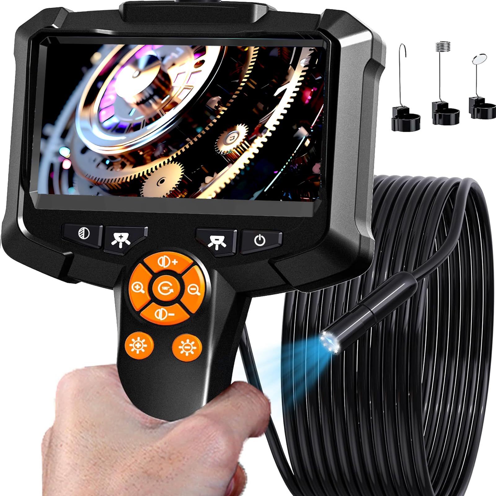 Endoscope Camera with Light, 1080P HD Borescope with 8 Adjustable Lights, 4.3" Endoscope with 33 ft Semi-Rigid Snake Camera, IP67 Waterproof
